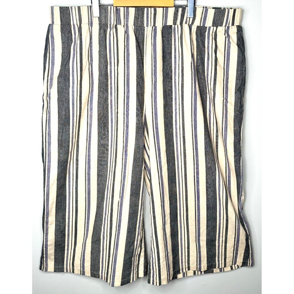 Crescent Drive Womens Pants Crop Brunch Wide Leg Elastic Waist Striped Plus 5